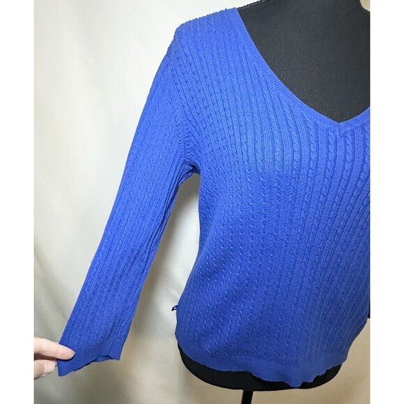Lauren Ralph Lauren Blue Cable Knit Preppy V-Neck Sweater Women's SMALL - Picture 6 of 12